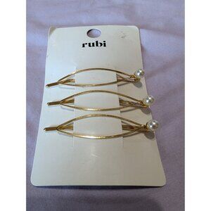 Gold Tone & Pearl Rubi Claudia Hair Clips Barrettes Pins Set Of 3